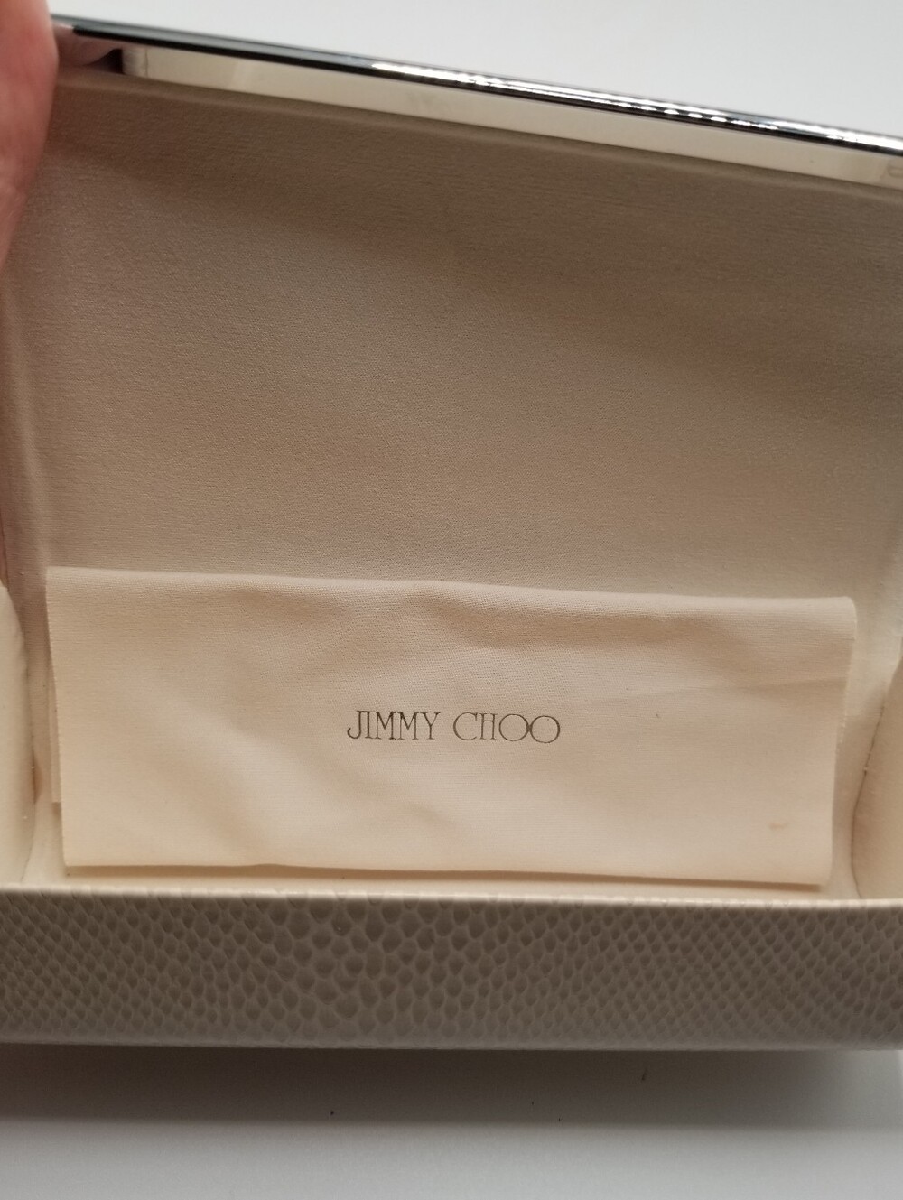 Jimmy Choo Textured Eyeglass Case w/ Cleaning Cloth Cream Nude